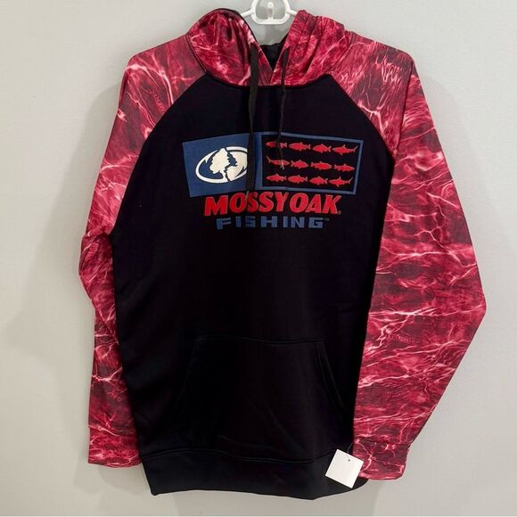 Mossy Oak Men’s fishing hoodie black red size medium NWT - Picture 1 of 5
